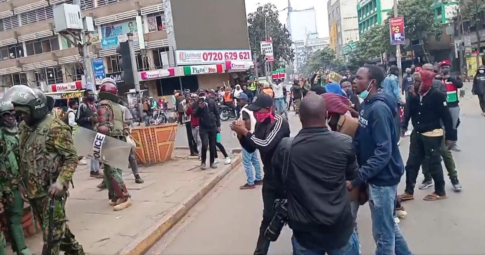 A screengrab image of protests in Nairobi CBD.